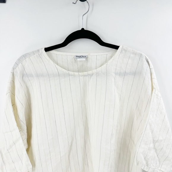 ✅ MATCH POINT LAGENLOOK LINEN CREAM/TAN STRIPED 3/4 SLEEVE TOP SIZE MEDIUM - Picture 3 of 5